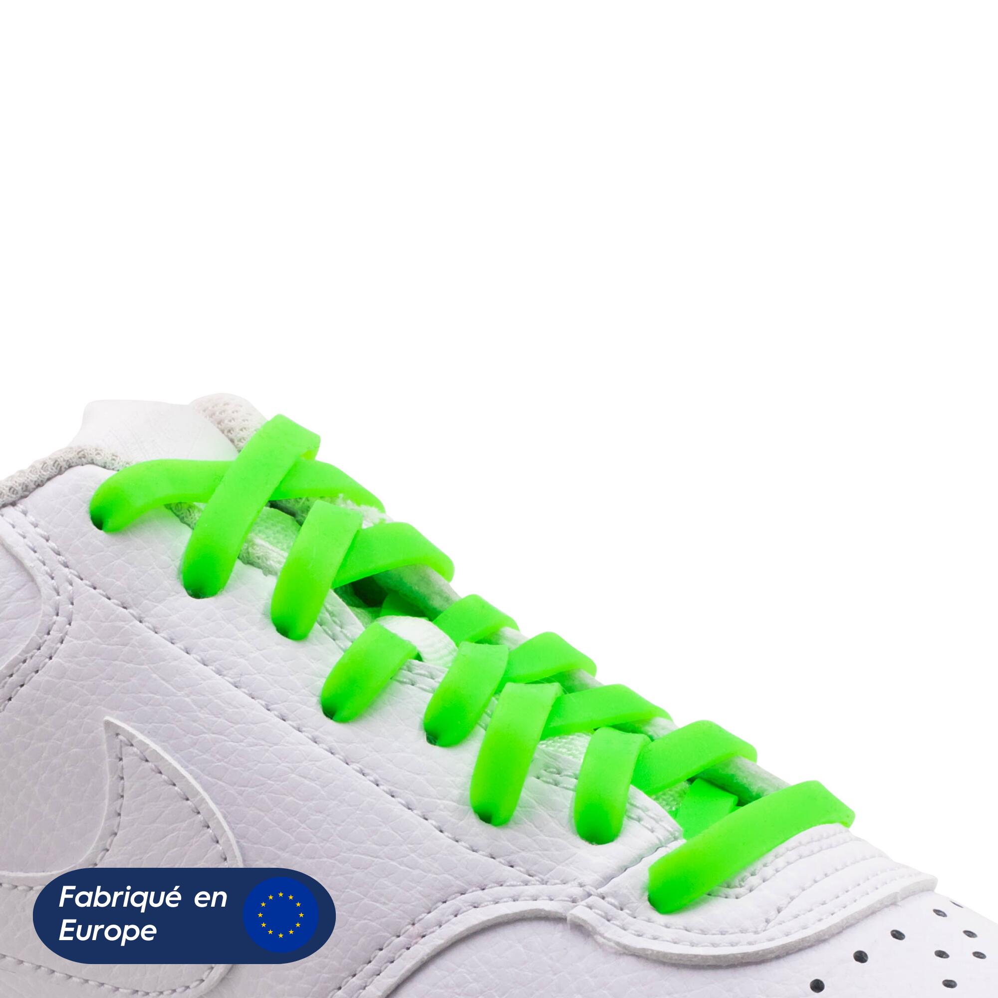 Lacets élastiques larges pour baskets sneakers silicone - vert fluo 2/8