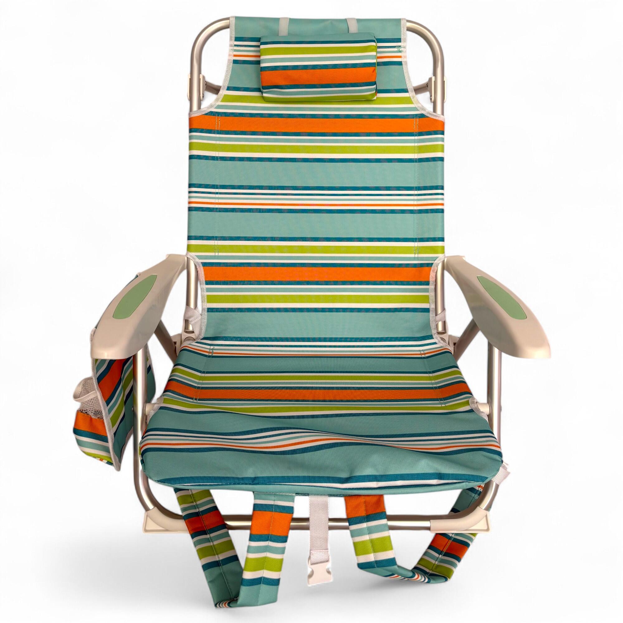 Silla de Playa Mochila Plegable, reclinable, 4 Pos., Altura Asiento 21 cm 3/6