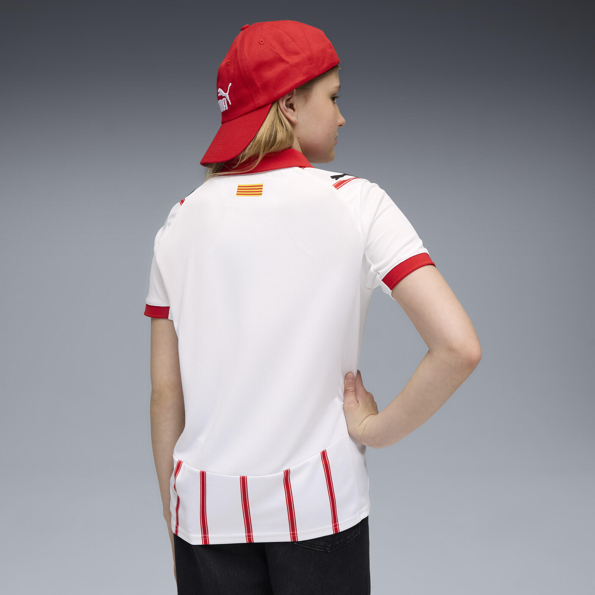 Tricou fotbal copii dungi Girona Fc 25/26 alb PUMA 5/7