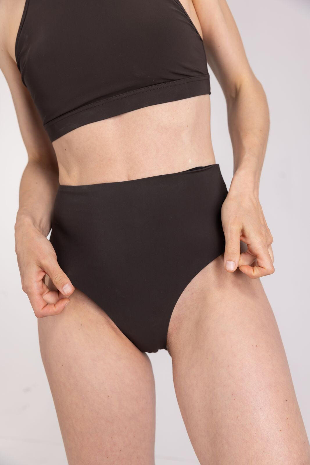 Bas de bikini taille haute premium femme natation & surf - Marron 3/7