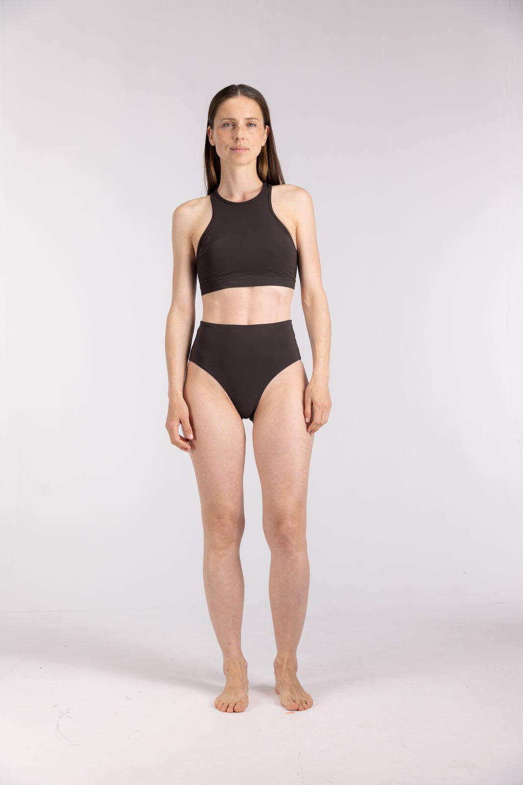 Bas de bikini taille haute premium femme natation & surf - Marron 6/7