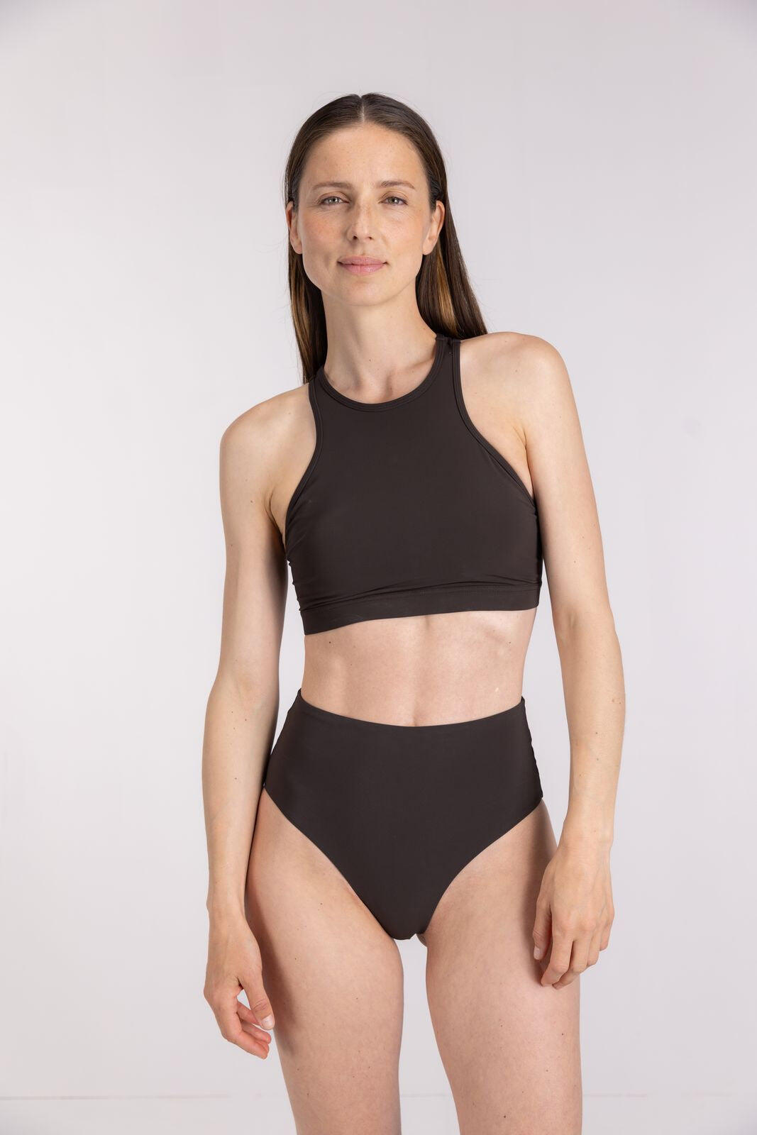 Bas de bikini taille haute premium femme natation & surf - Marron 5/7