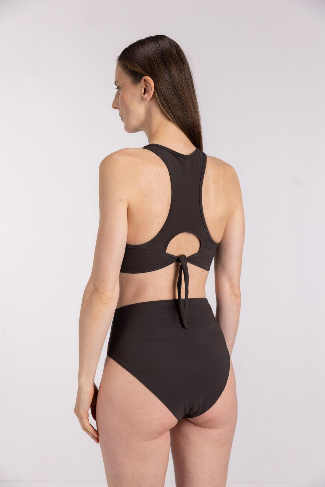 Bas de bikini taille haute premium femme natation & surf - Marron 4/7