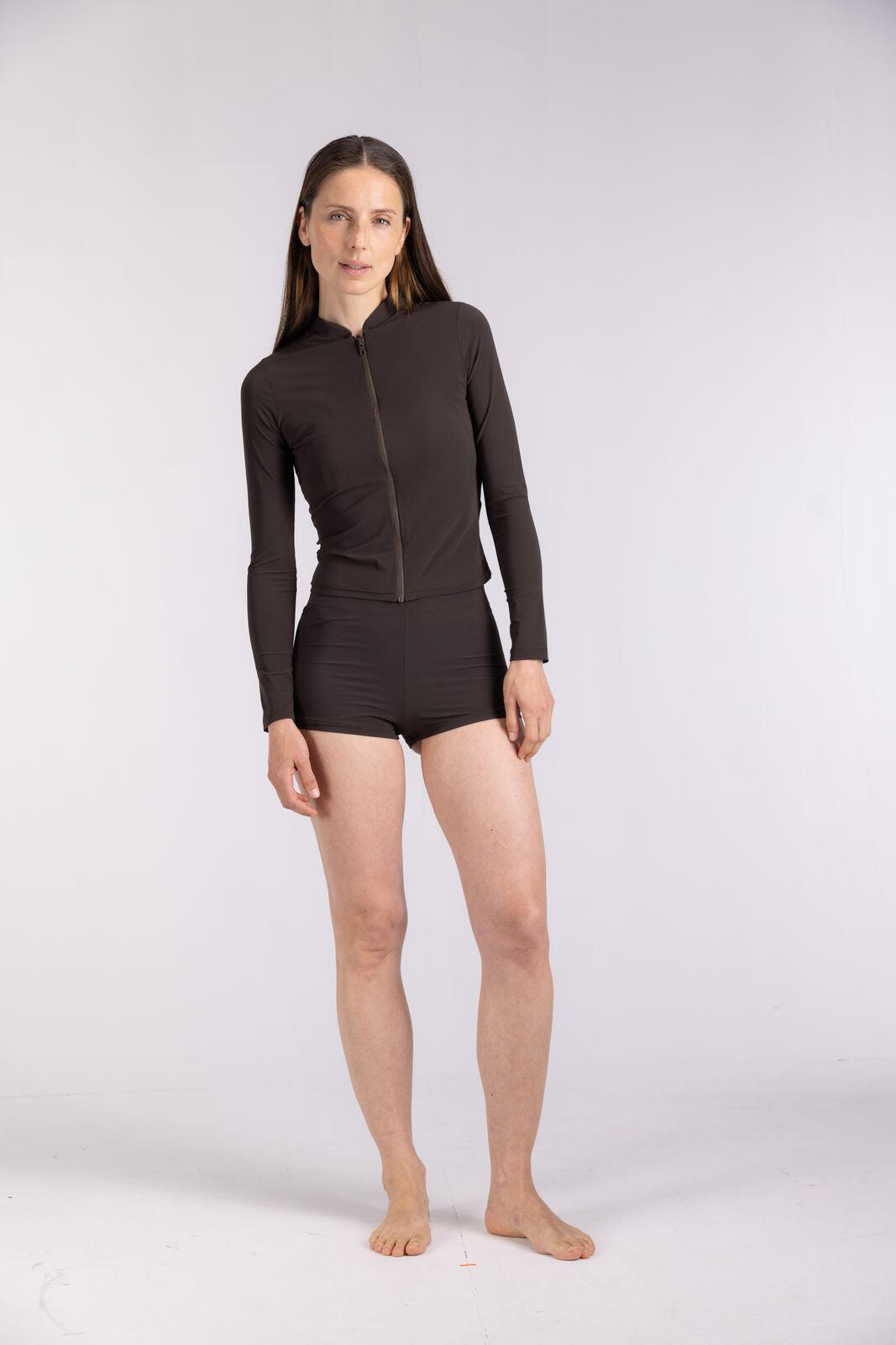 Top rash guard premium femme natation, surf & plongée - Marron 4/7