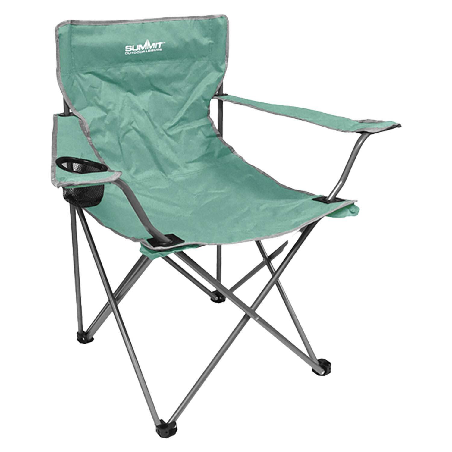 Folding Camping Chair With Cup Holder Pack Away 51cm x 81cm Green
