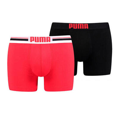 Heren boxershorts met placed logo (set van 2) (zwart. rood)
