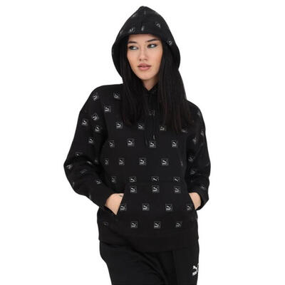 Dames love allover print hoodie (zwart)