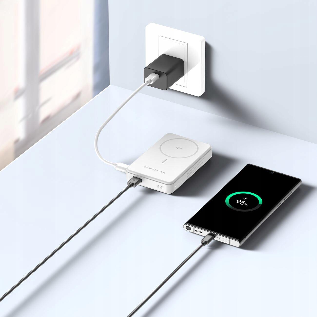 POWERBANK WOZINSKY 10000 mAh MAGSAFE INDUKCYJNY QI2 CERTYFIKOWANY 22,5W PD 2/7