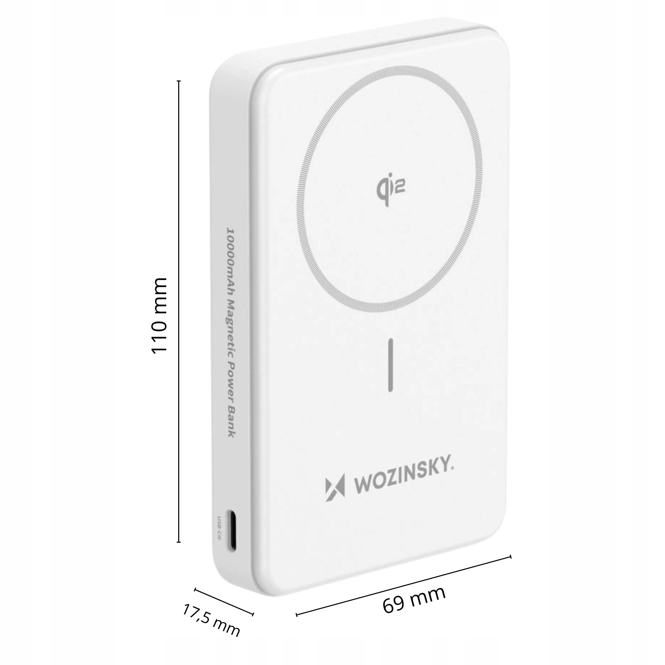 POWERBANK WOZINSKY 10000 mAh MAGSAFE INDUKCYJNY QI2 CERTYFIKOWANY 22,5W PD 6/7