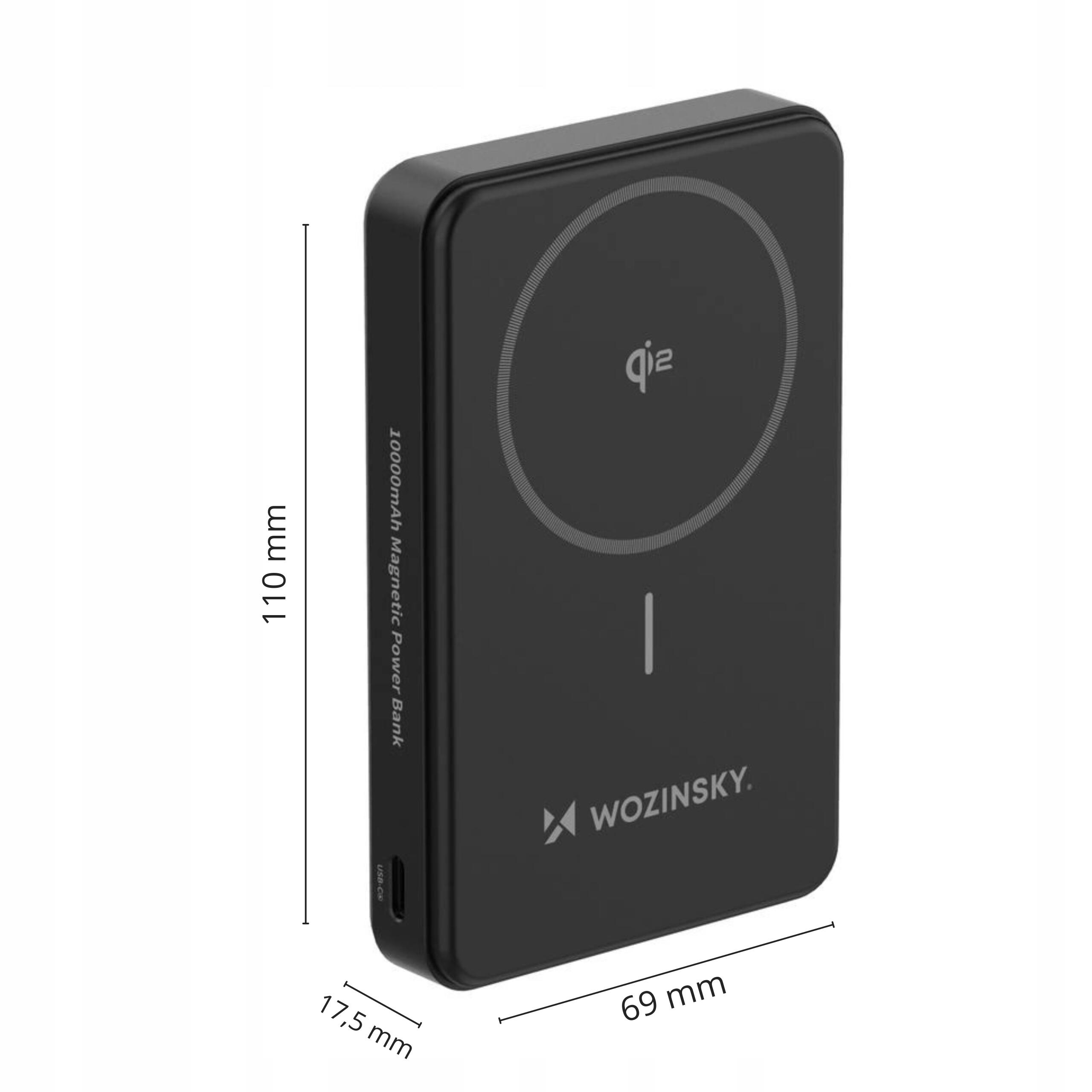 POWERBANK WOZINSKY 10000 mAh MAGSAFE INDUKCYJNY QI2 CERTYFIKOWANY 22,5W PD 2/7