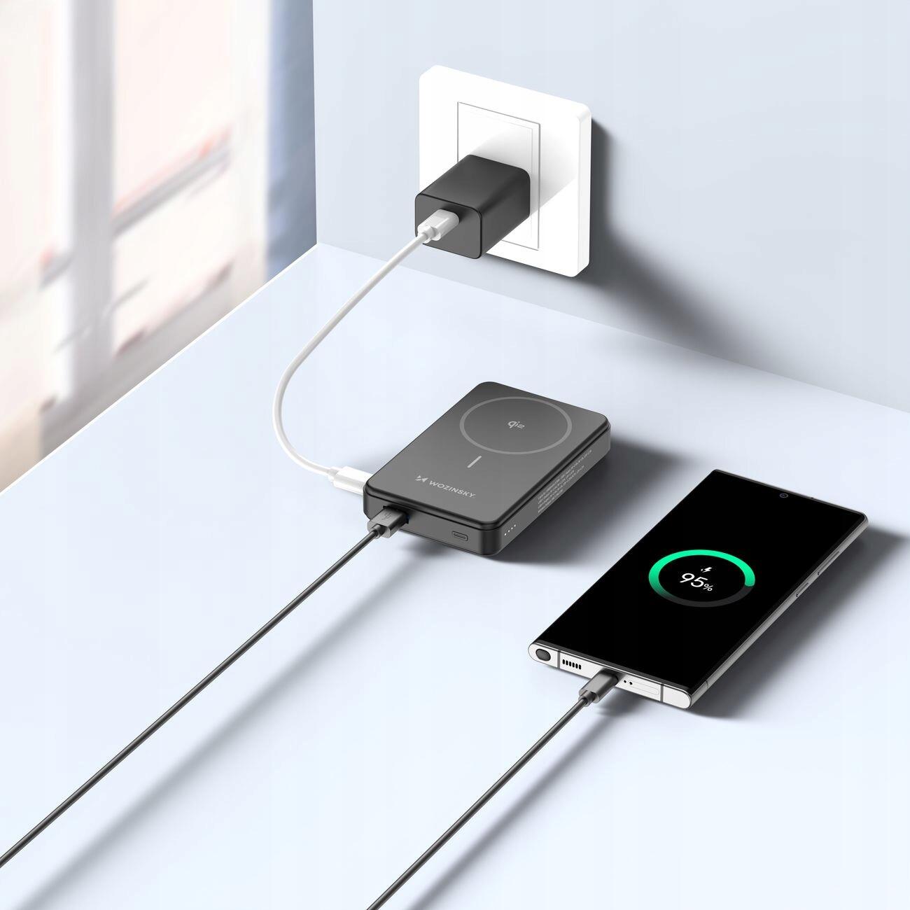 POWERBANK WOZINSKY 10000 mAh MAGSAFE INDUKCYJNY QI2 CERTYFIKOWANY 22,5W PD 6/7