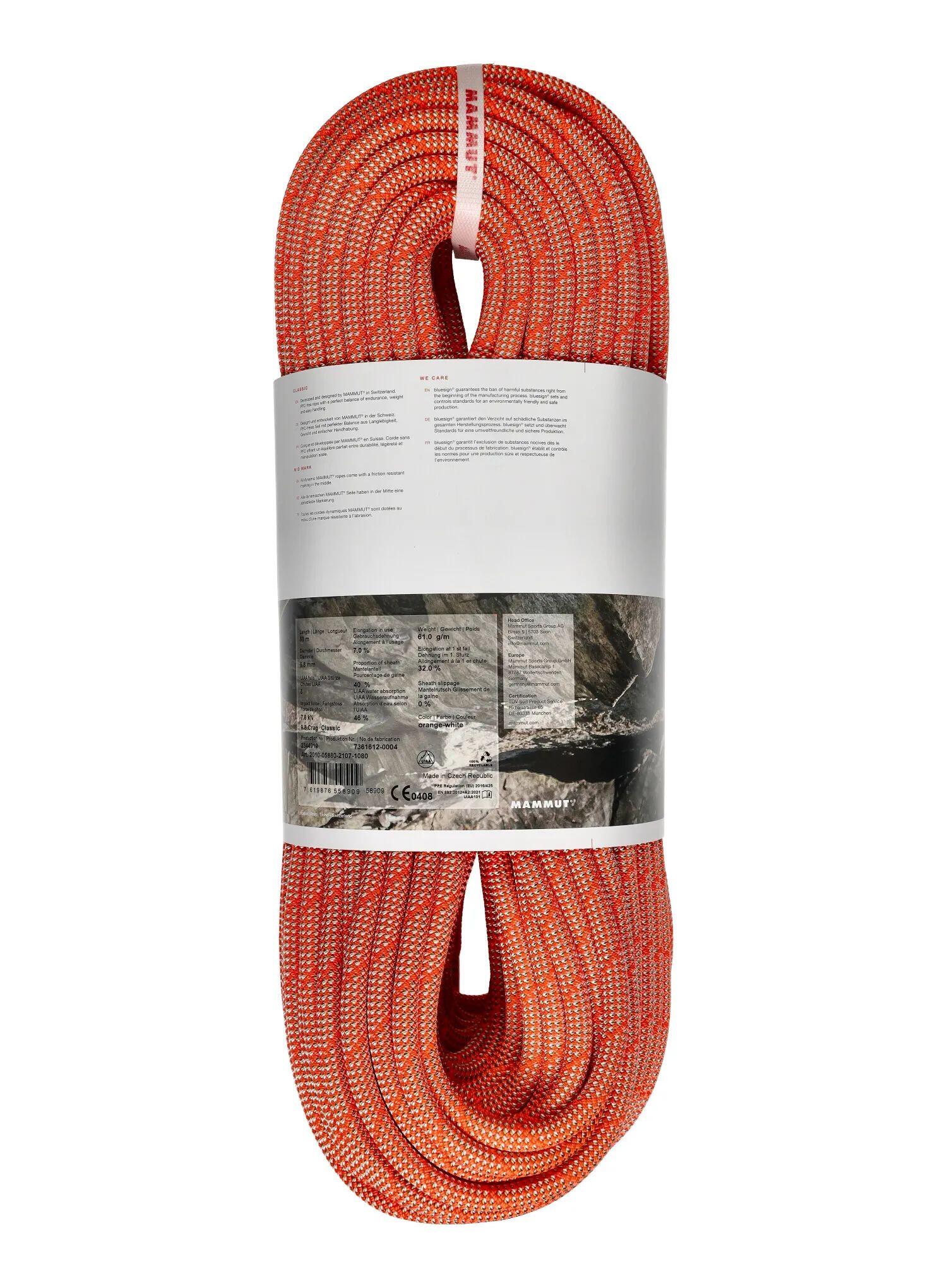 Cuerda Simple MAMMUT 9.8 Crag Classic Naranja-Blanco 3/7