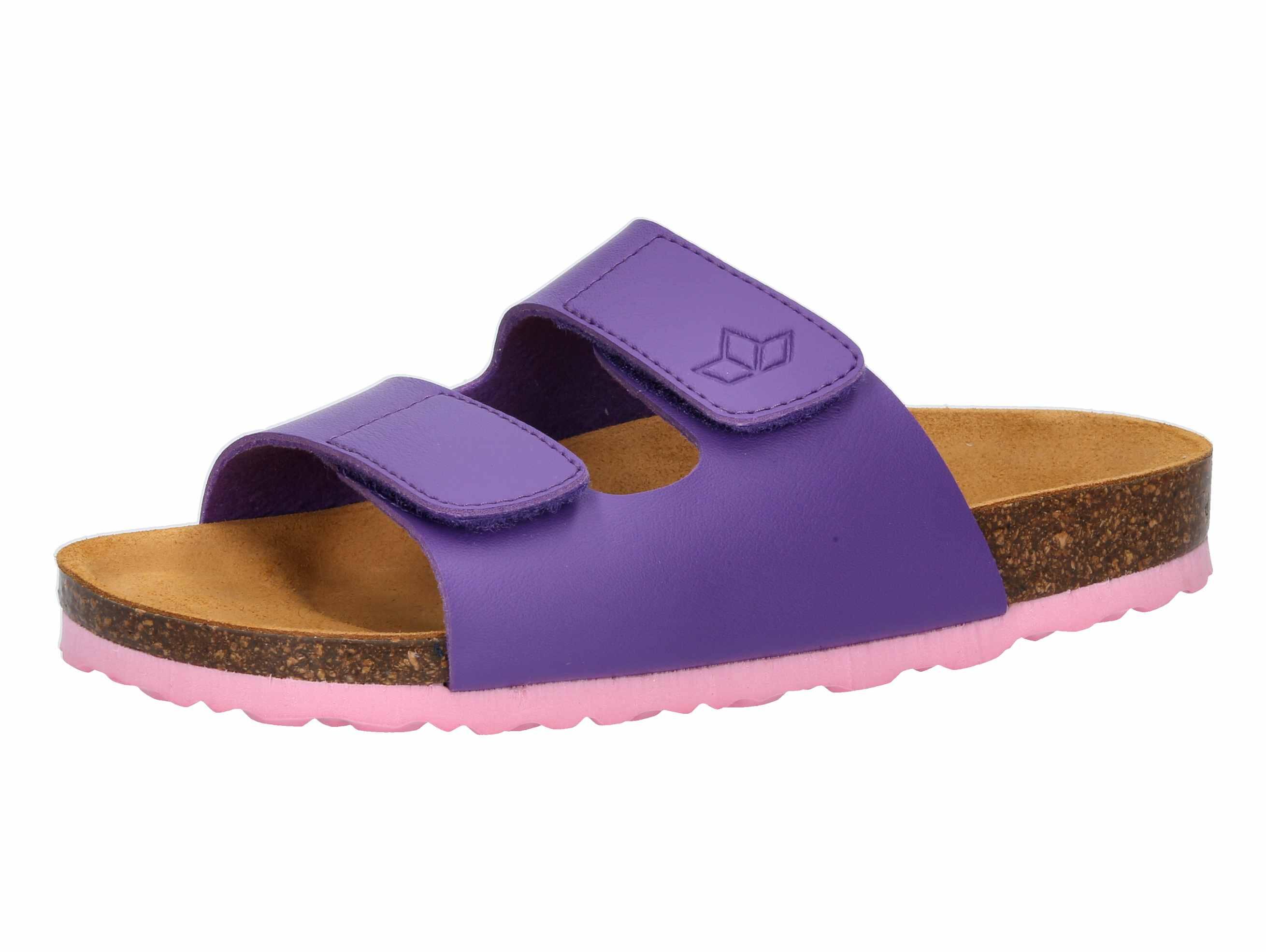 LICO Girls' Mule LICO Bioline Velcro Felt Purple with Leather & EVA