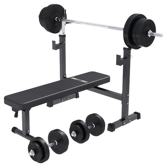 Hantelbank mit Gewichten - mit Ablage, Klappbar, 40/70/100 kg Set, Kraftstation