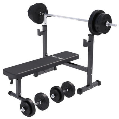 Hantelbank mit Gewichten - mit Ablage. Klappbar. 40/70/100 kg Set. Kraftstation