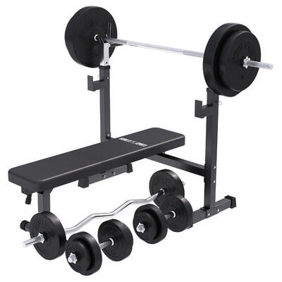 Hantelbank mit Gewichten - mit Ablage. Klappbar. 40/70/100 kg Set. Kraftstation