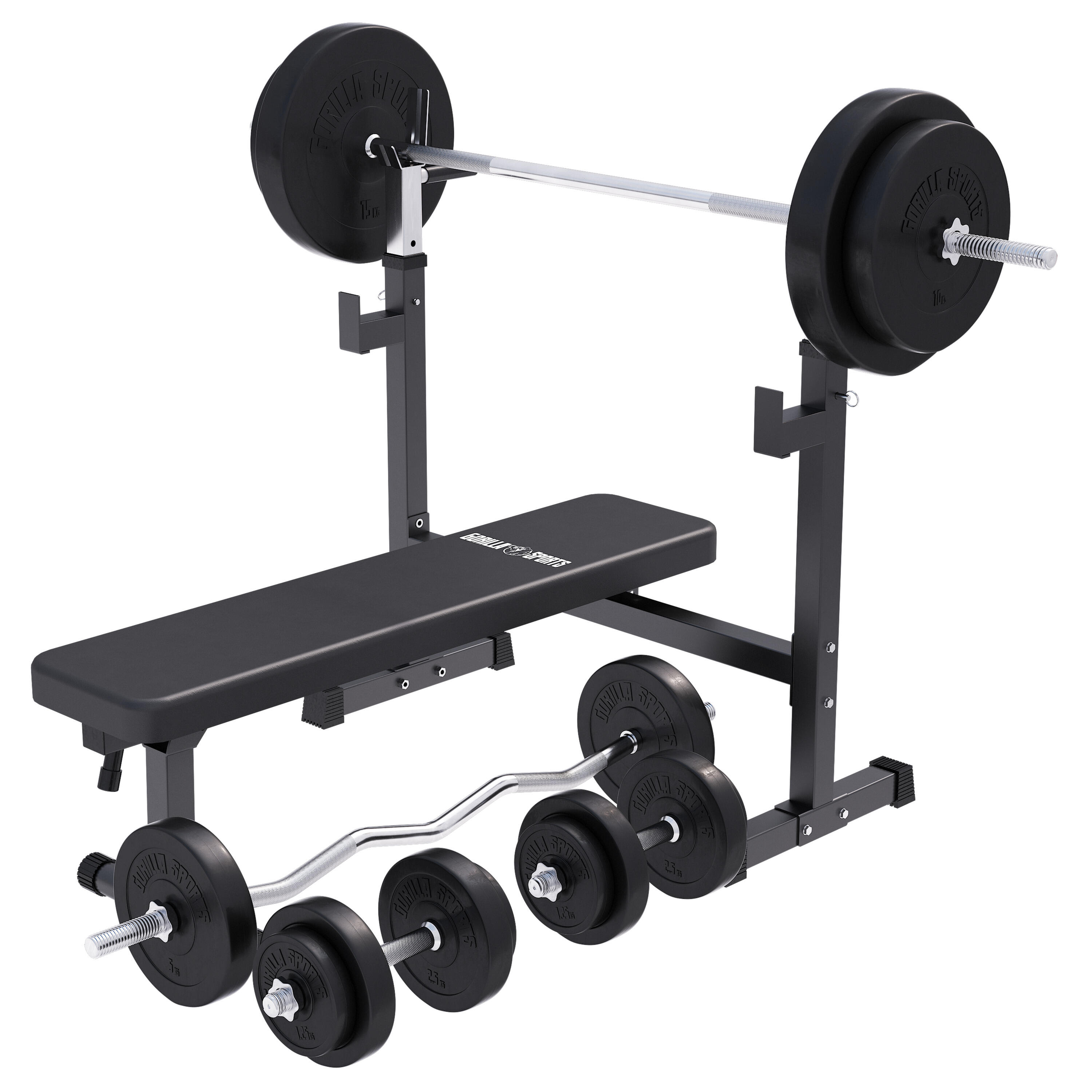 Gorilla Sports - Banc Musculation Avec Support - 40/70/100kg, Appareil Fitness, Plat, Pliable - Banc - Gris|noir - Decathlon