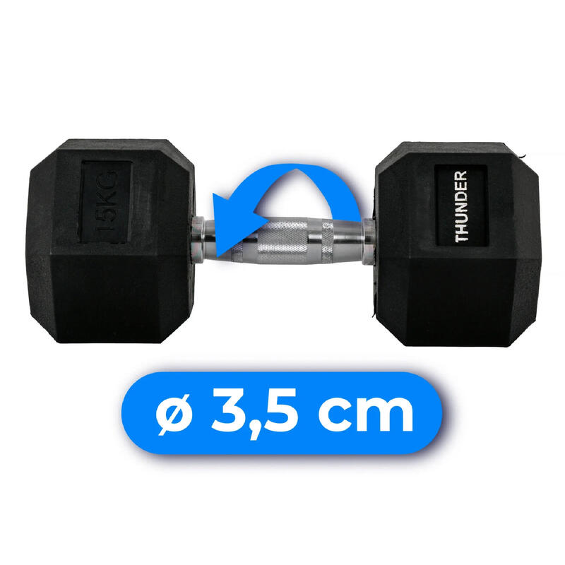 Halteră hexagonală pentru exerciții THUNDER HEXAGONAL-DUMBBELLS-15KG 15 kg