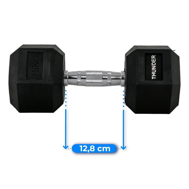 Halteră hexagonală pentru exerciții THUNDER HEXAGONAL-DUMBBELLS-15KG 15 kg