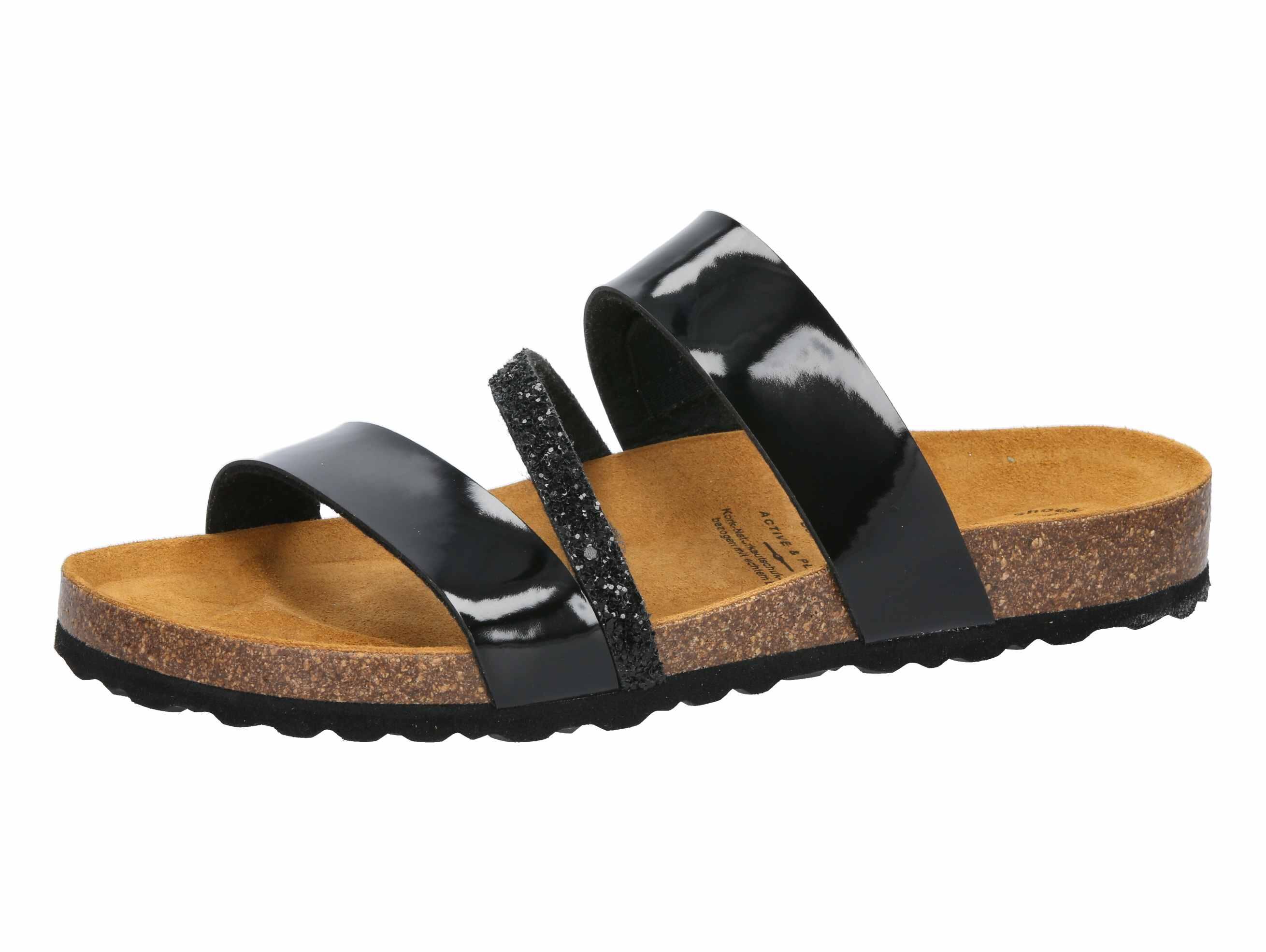 LICO LICO Bioline Glitter women's mule black synthetic, adjustable buckles