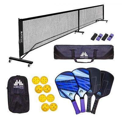 Komplettes Pickleball-Set 4 Schläger. 8 Bälle + Netz