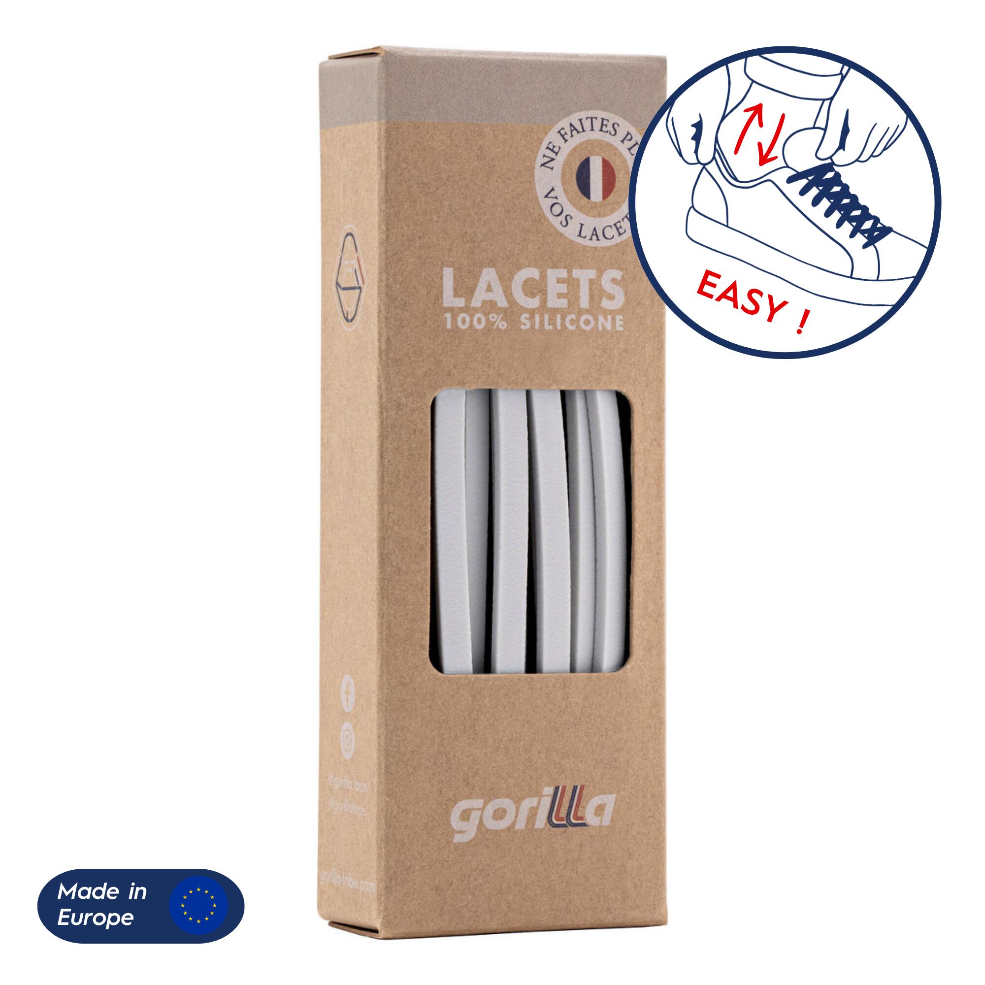 Lacets Gorilla - Lacets Élastiques Fins Pour Baskets Sneakers Silicone - Gris Clair - Lacets - Gris - 110cm - Decathlon