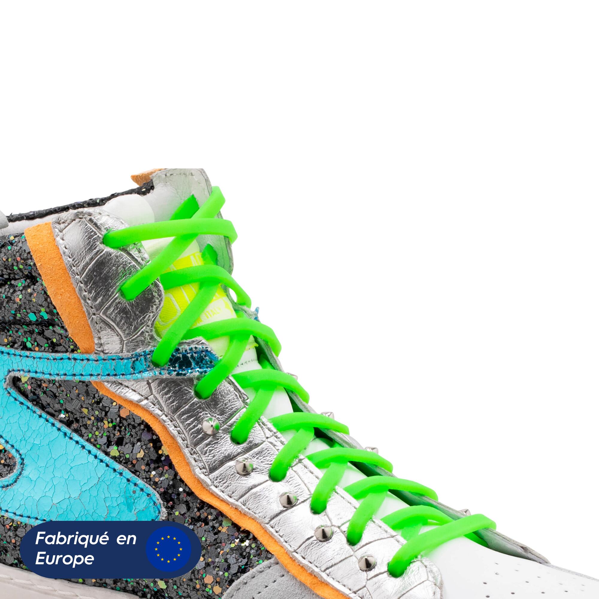 Lacets élastiques enfant pas besoin d’attacher baskets silicone - vert fluo 2/8