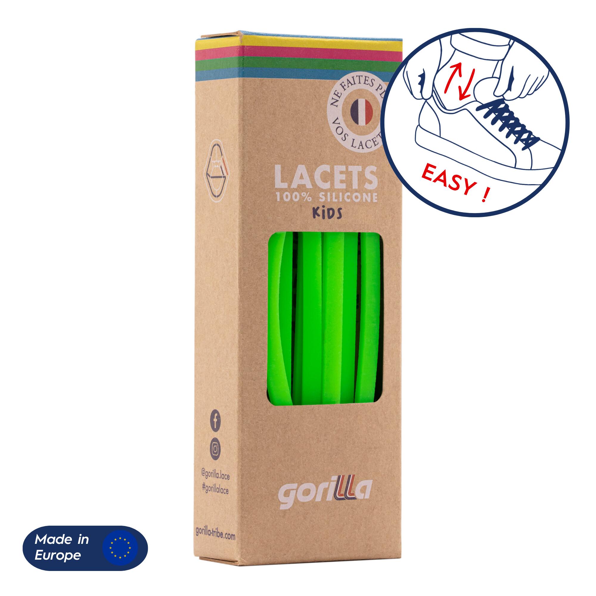 Lacets Gorilla - Lacets Élastiques Enfant Pas Besoin D’attacher Sneakers Silicone - Vert Fluo - Lacets - Vert - 90 - Decathlon