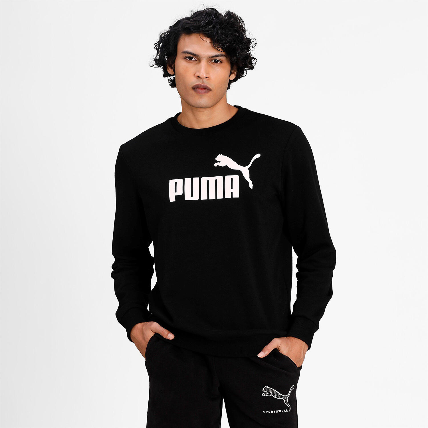 Felpa a girocollo Essentials con logo grande da uomo PUMA Black 5/7