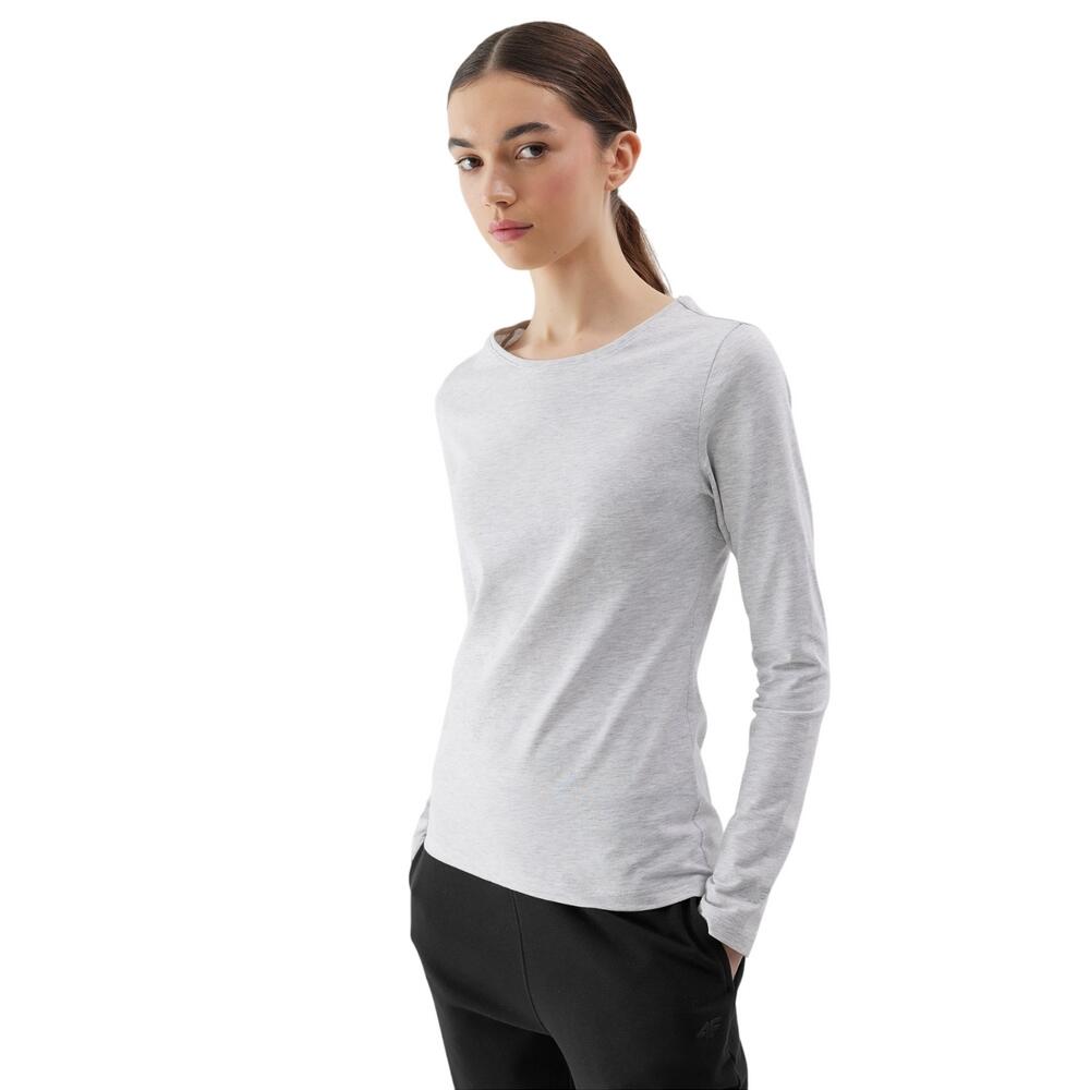 4F T-Shirt Justo Mangas Compridas Liso F218 Mulher Cinzento / Prateado