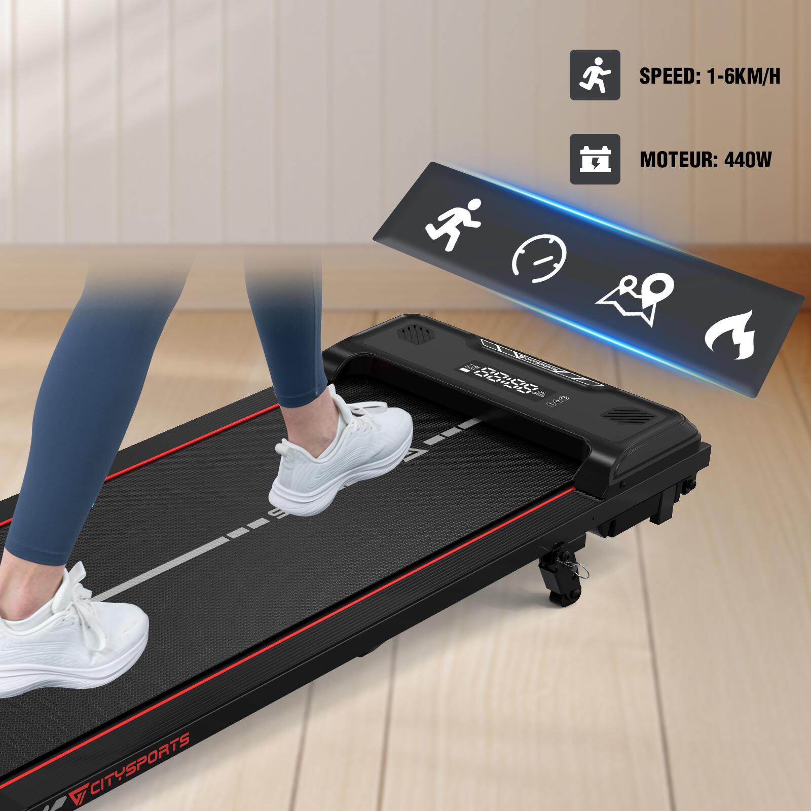 Tapis Roulant con Inclinazione Fino al 10%-3 posizioni.WP6,6,0km/h,Bluetooth 6/6