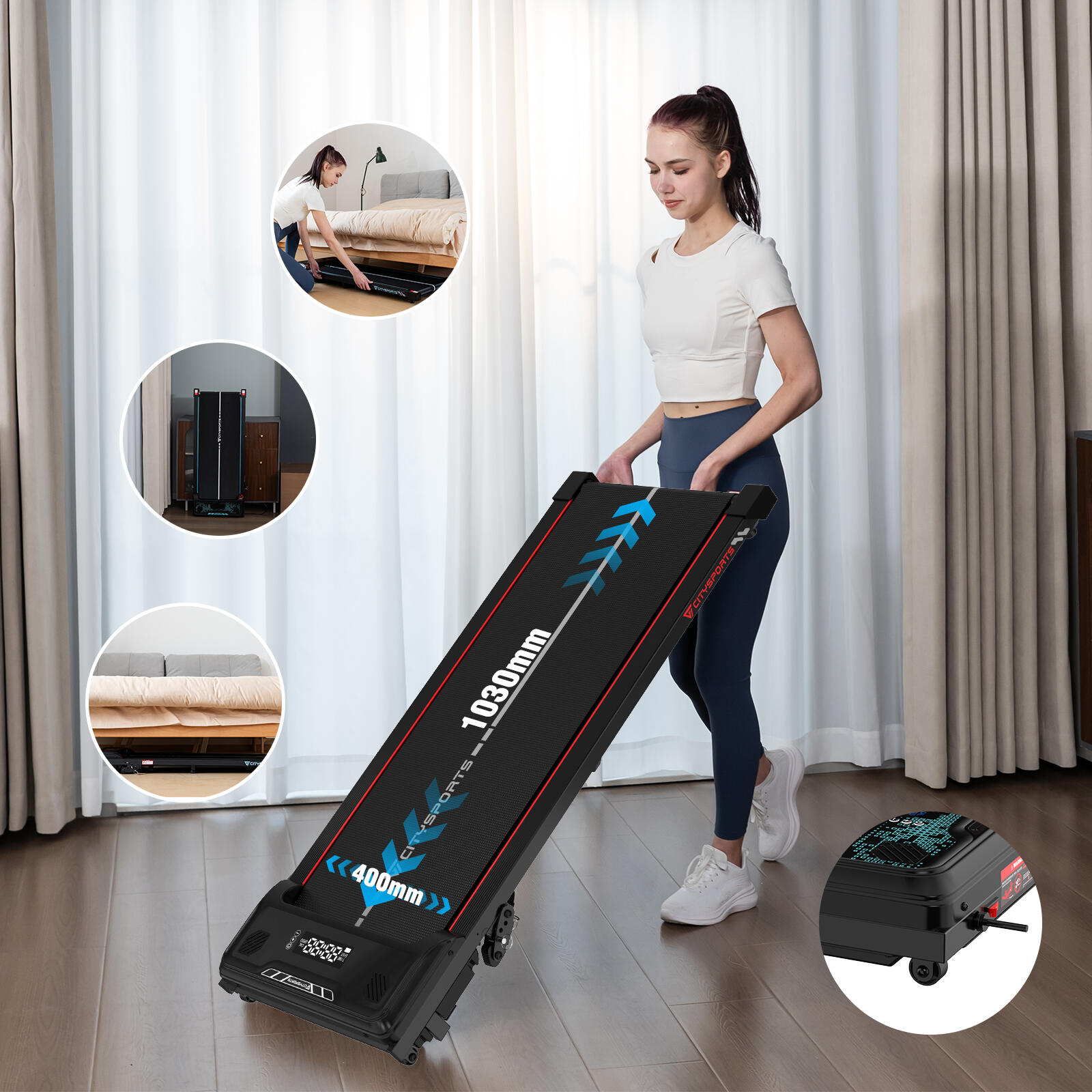 Tapis Roulant con Inclinazione Fino al 10%-3 posizioni.WP6,6,0km/h,Bluetooth 4/6