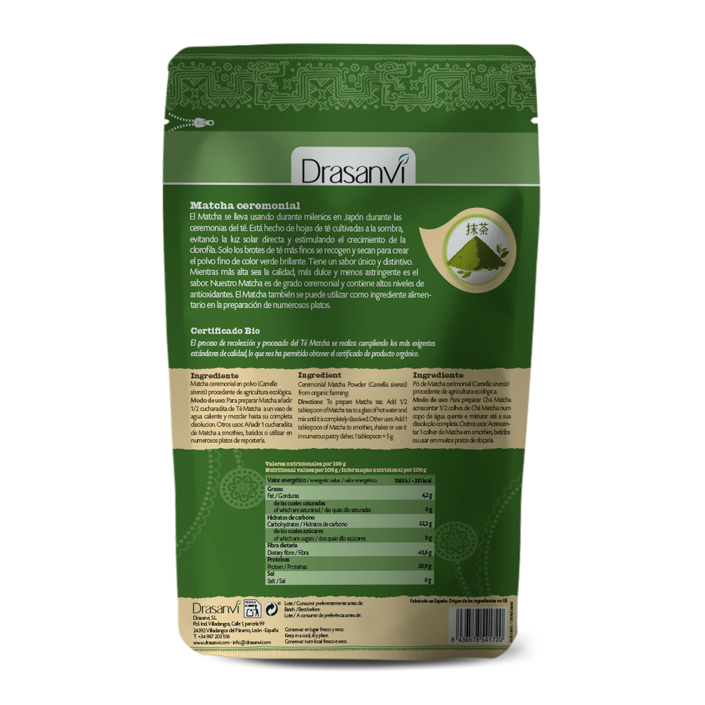 Te Matcha en polvo BIO - Superalimento Ecológico - 70Gr - DRASANVI 6/6