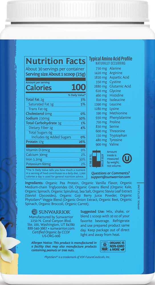 Sunwarrior Warrior Blend + Greens Organic (750g) Vanilla - Protéines 4/4
