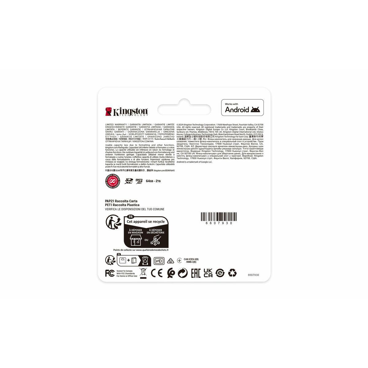 Cartão de Memória Micro SD com Adaptador Kingston SDCS3/64GBSP 64 GB 3/5