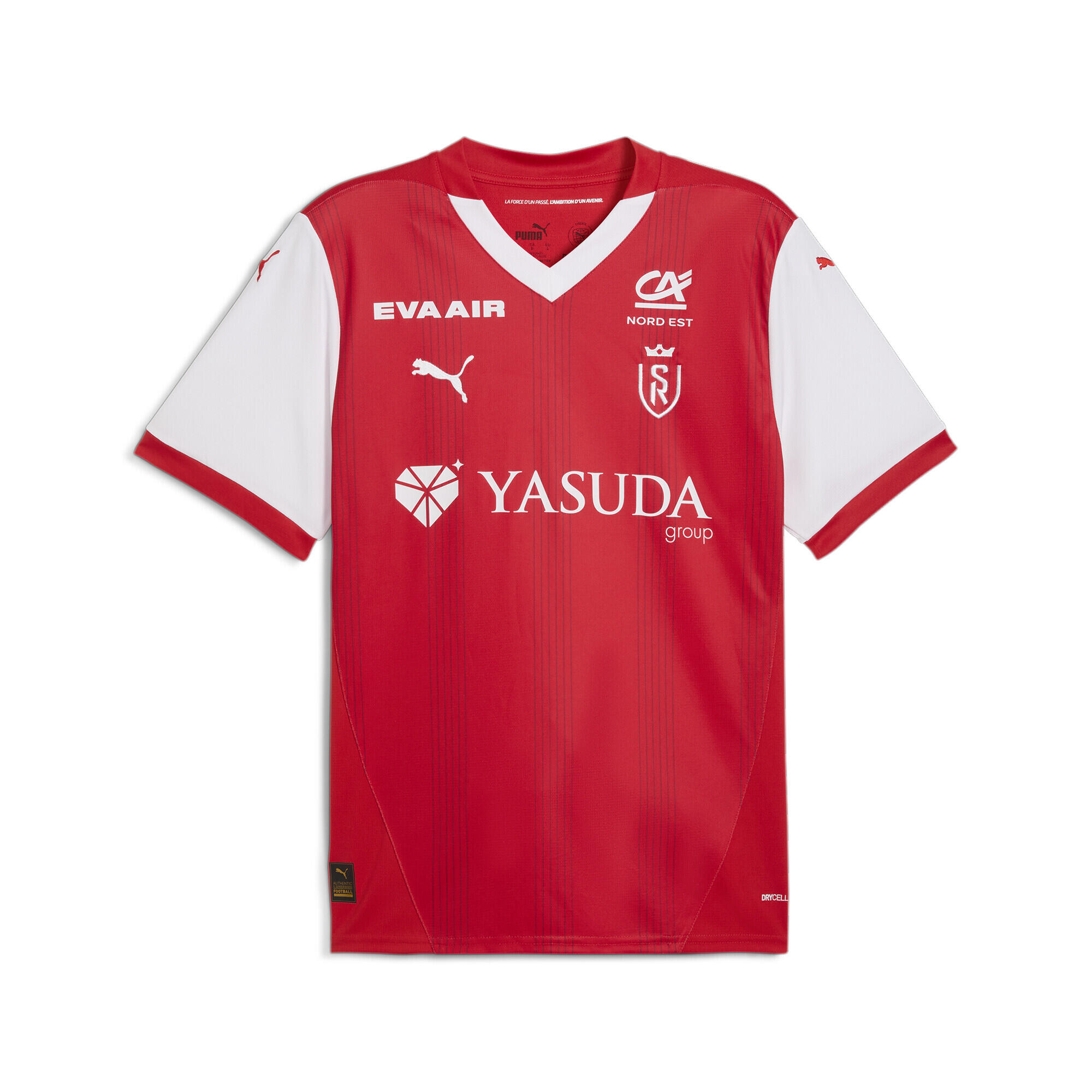 T-shirt futebol respirável leve stade de reims 24/25 heimtrikot puma red white