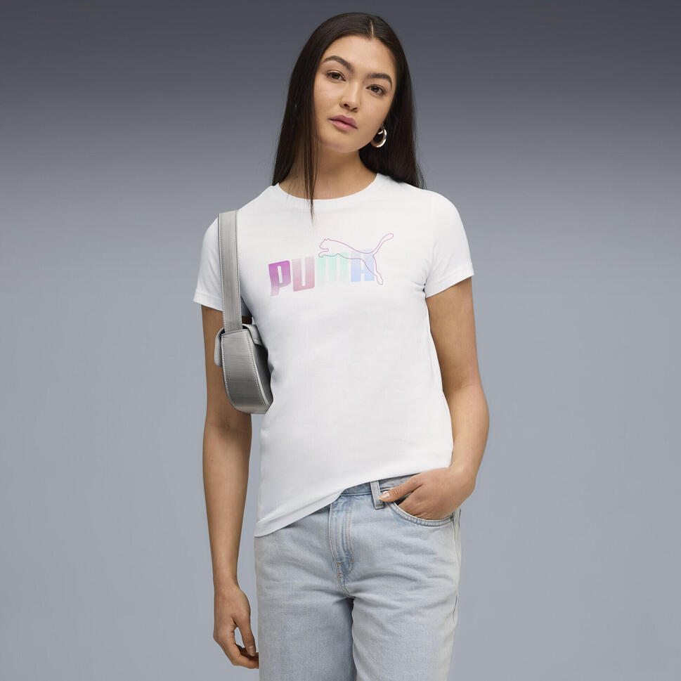 Damska koszulka z nakładającymi się na siebie grafikami PUMA White