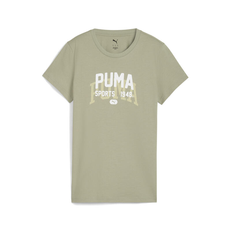 Damska koszulka z grafiką w uniwersyteckim stylu PUMA Lux Army Green