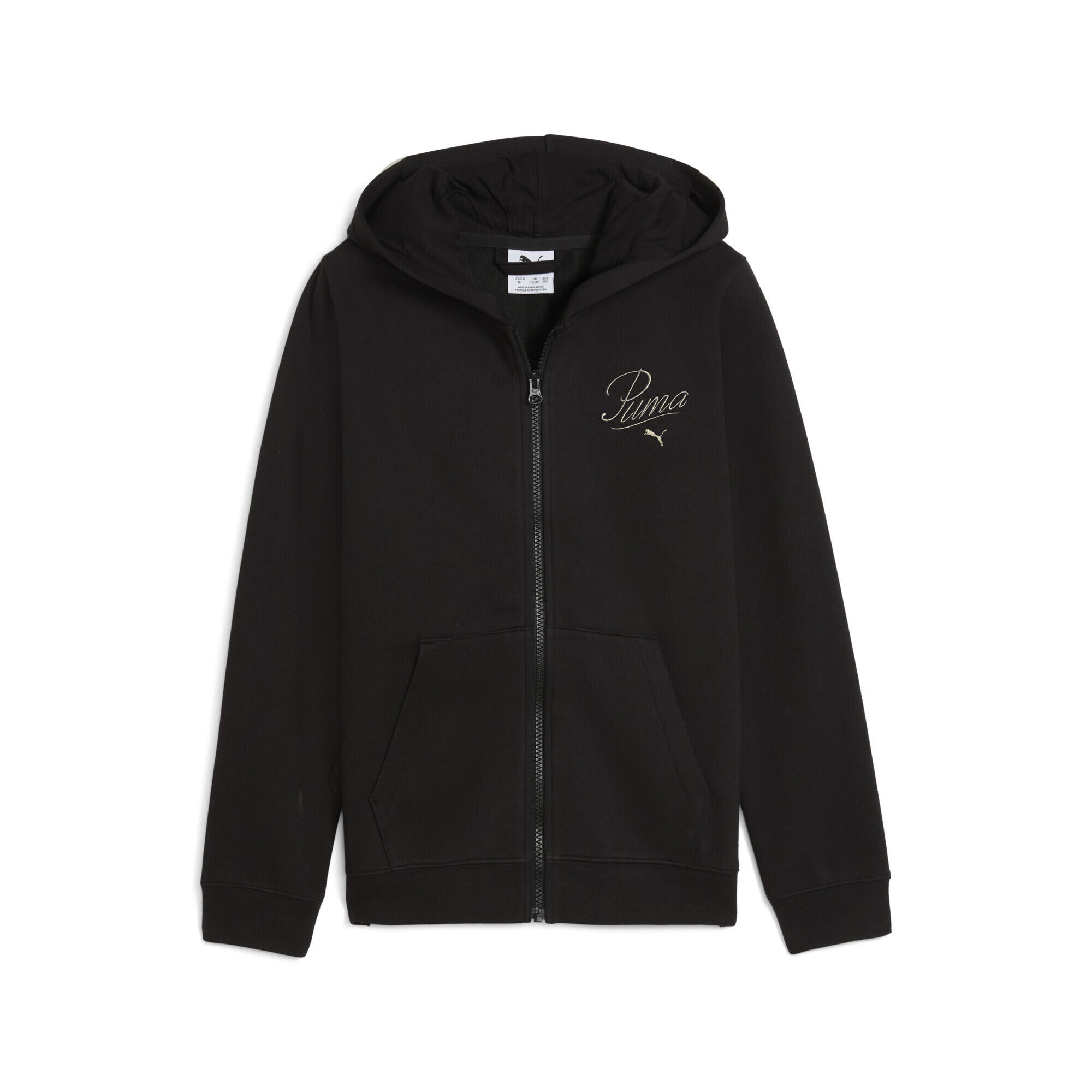 Młodzieżowa rozpinana bluza z kapturem Essentials Script PUMA Black