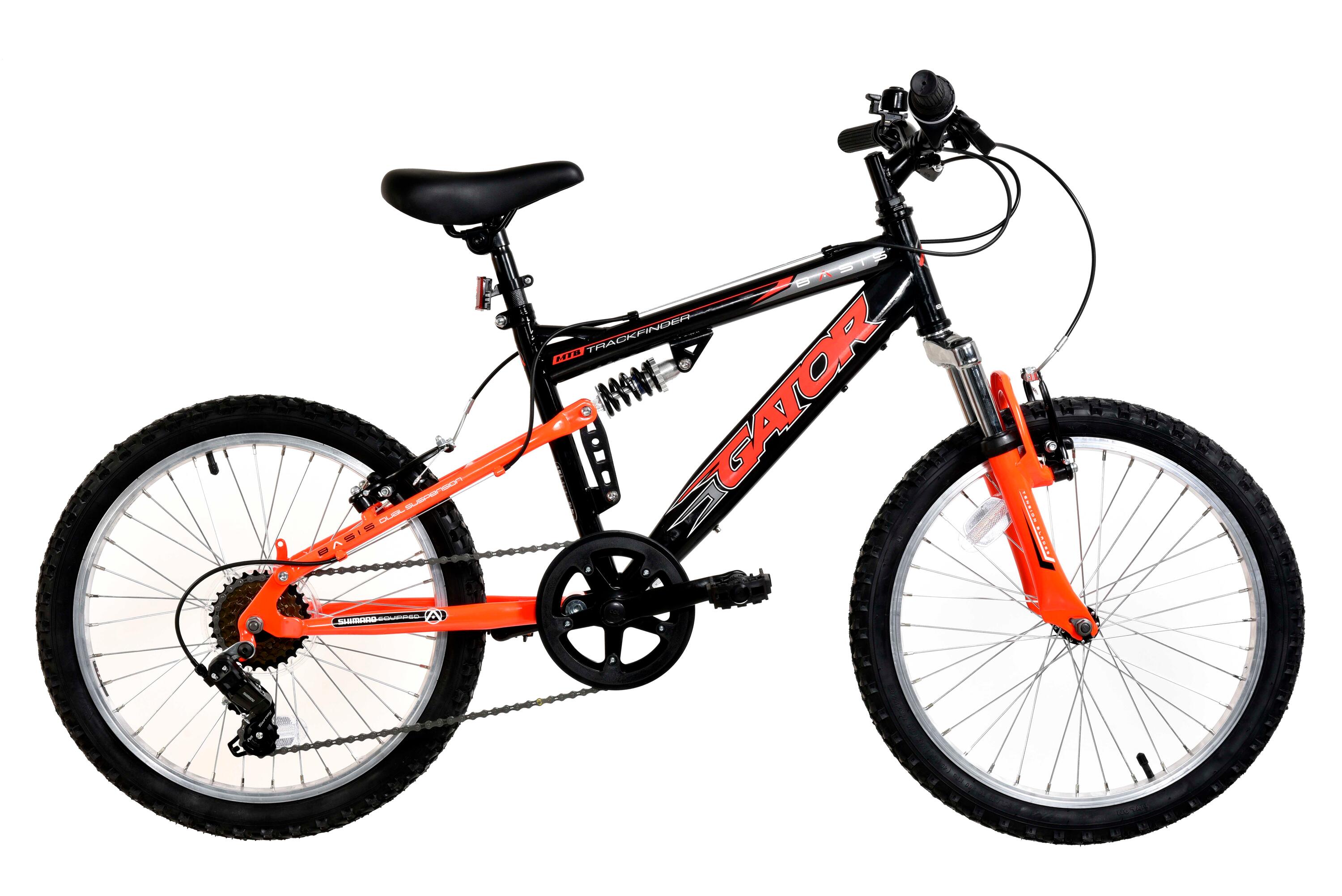 BASIS Basis Gator Junior Full Sus Mountain Bike, 20In Wheel - Gloss Black/Red