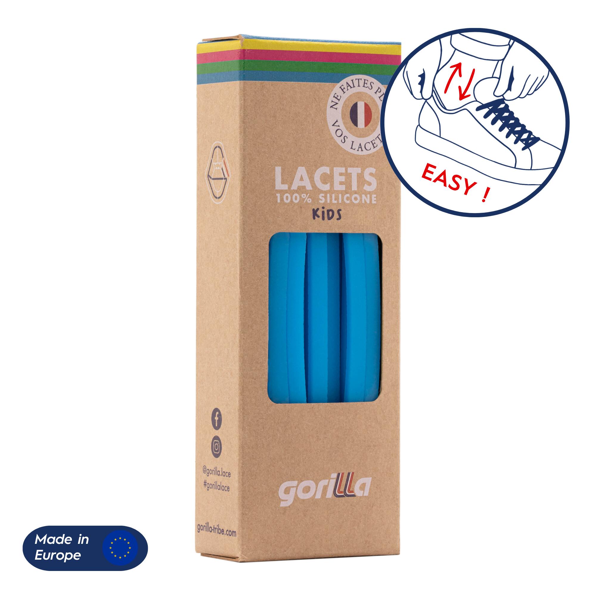 Lacets Gorilla - Lacets Élastiques Enfant Pas Besoin D’attacher Baskets Silicone - Bleu Banquise - Lacets - Bleu - 90 - Decathlon