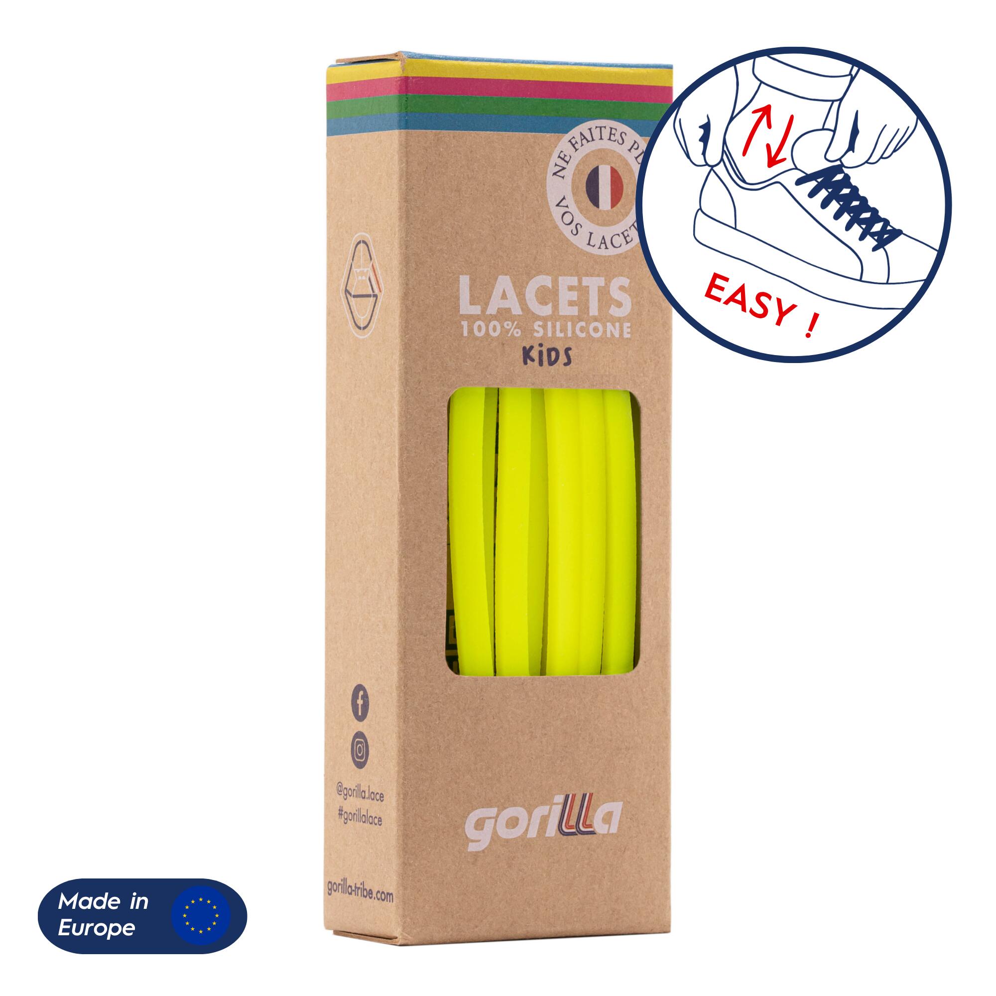 Lacets Gorilla - Lacets Élastiques Enfant Pas Besoin D’attacher Baskets Silicone - Jaune Fluo - Lacets - Jaune - 90 - Decathlon