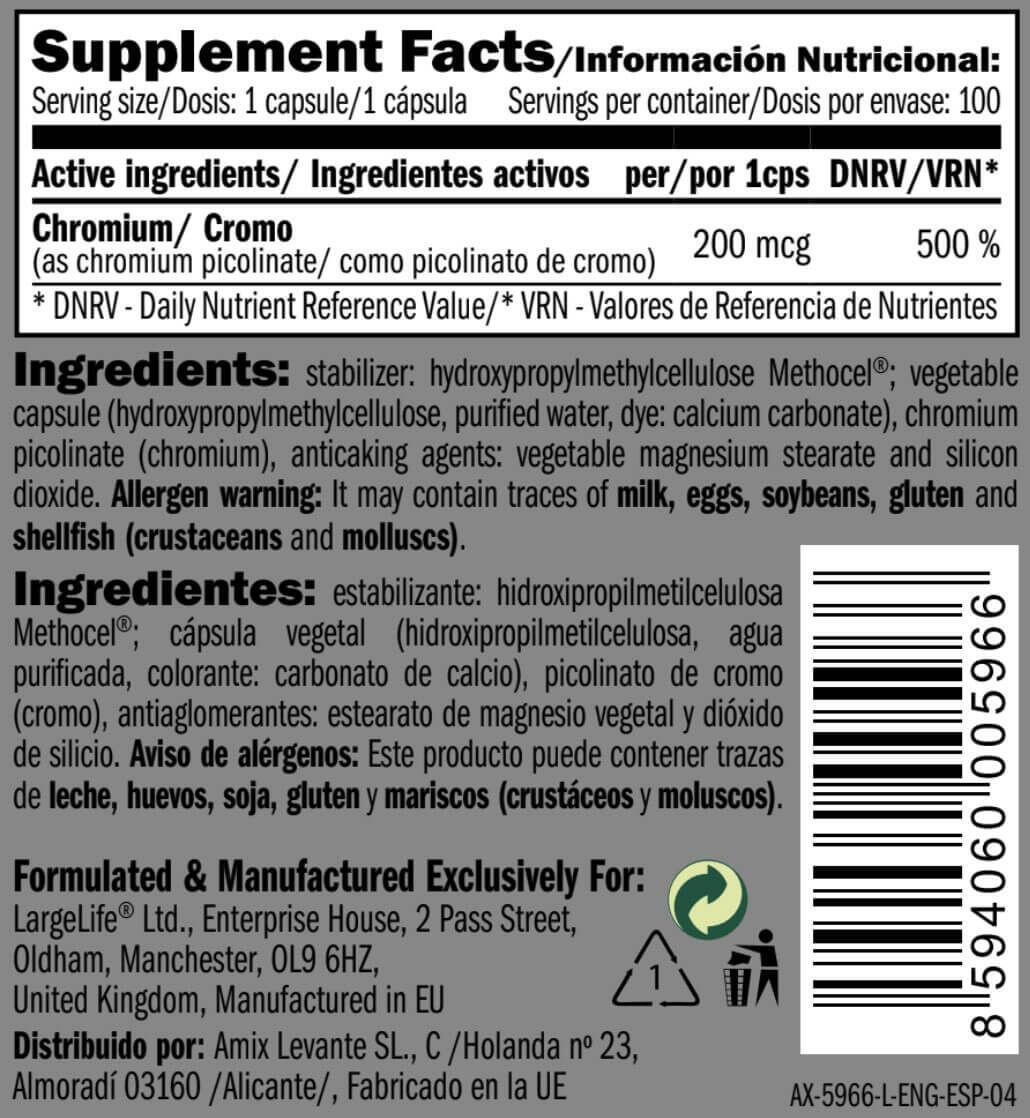 Amix Chromium Picolinate 100 Cápsulas 3/4
