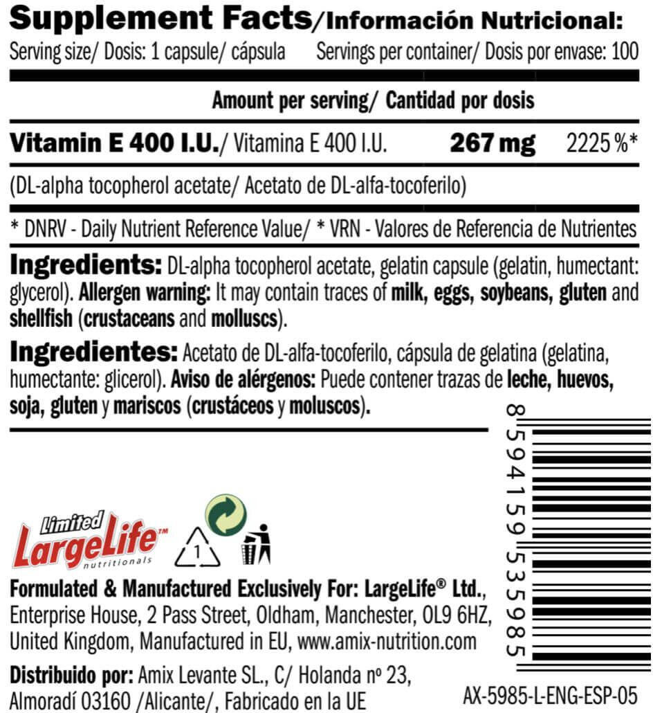 Vitamine E 400iu - 100 softgels de Amix Nutrition 3/4