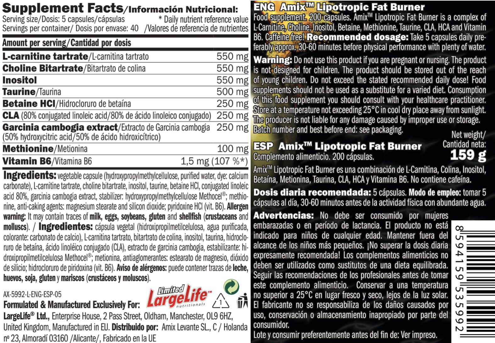 Integratore lipotropico brucia grassi - 200 capsule Amix Nutrition 5/6