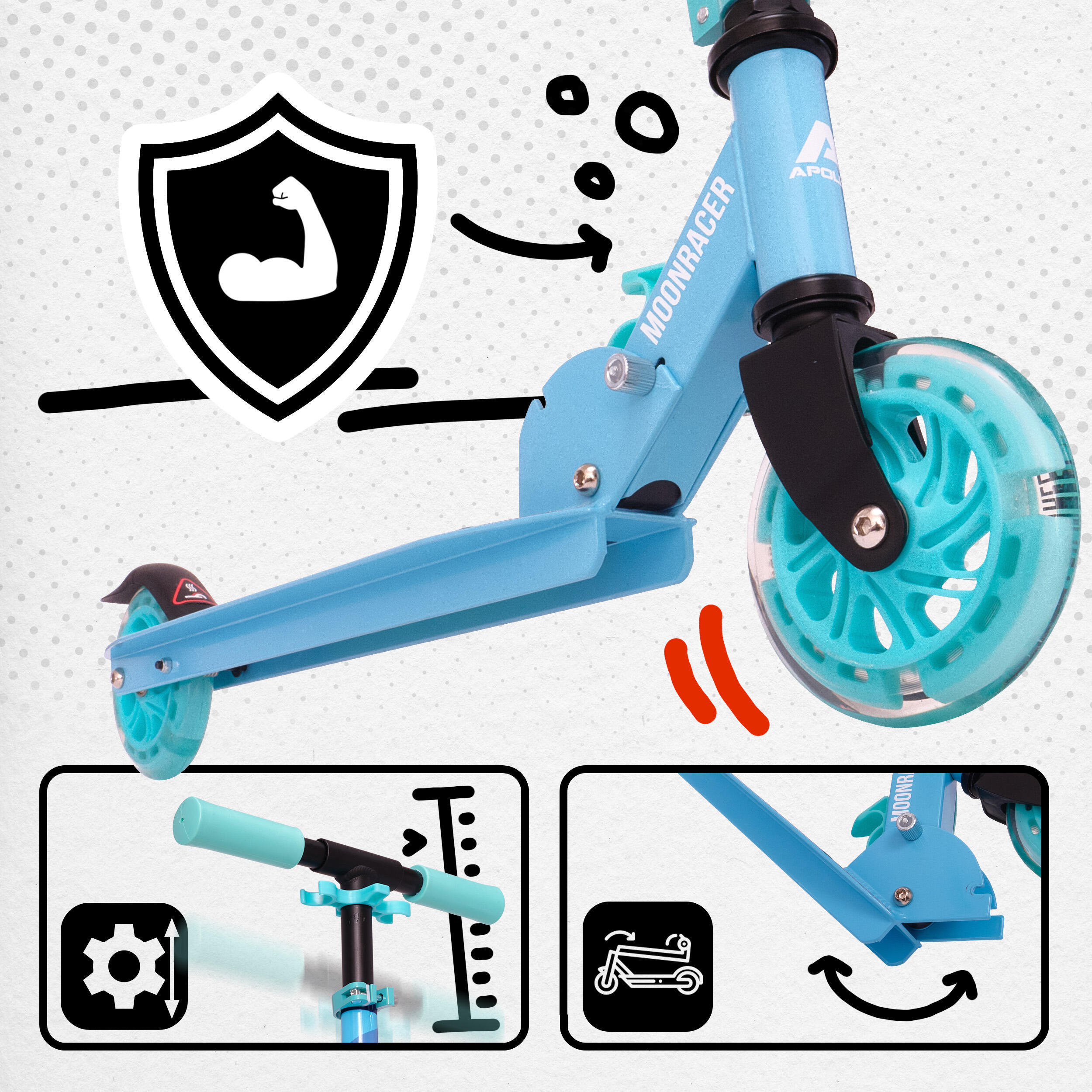 Monopattino City Moonracer – Leggero monopattino per bambini con LED 2/7
