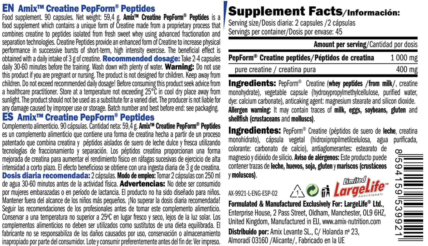 Pepform Créatine Peptides - 90 capsules de Amix Nutrition 2/2