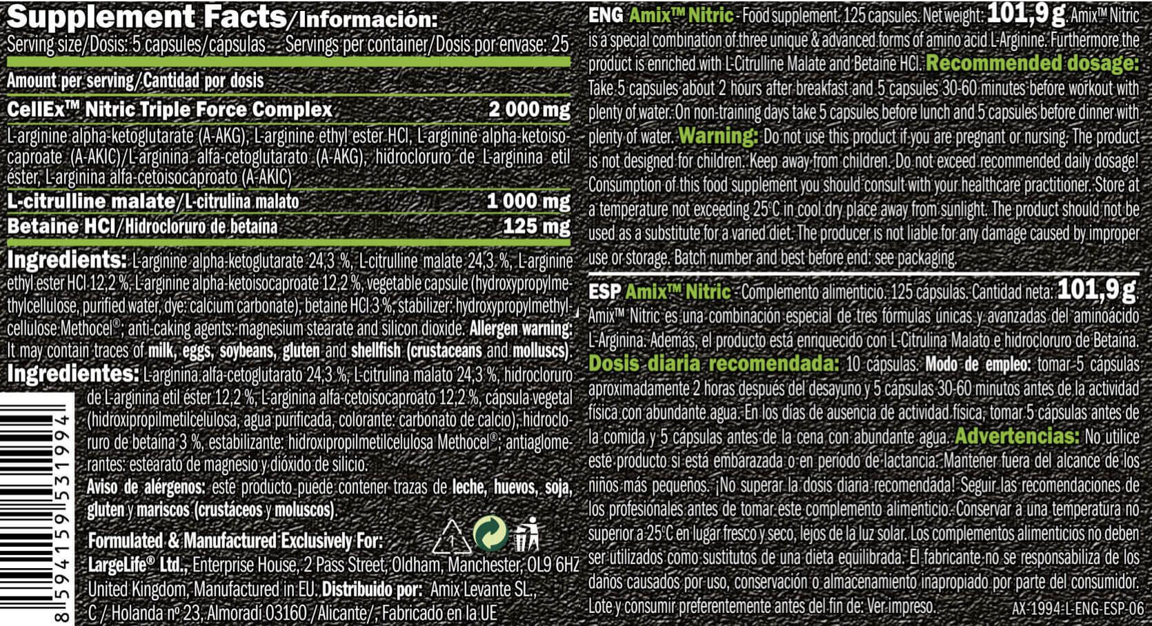 Nitric - 125 capsules de Amix Nutrition 3/4