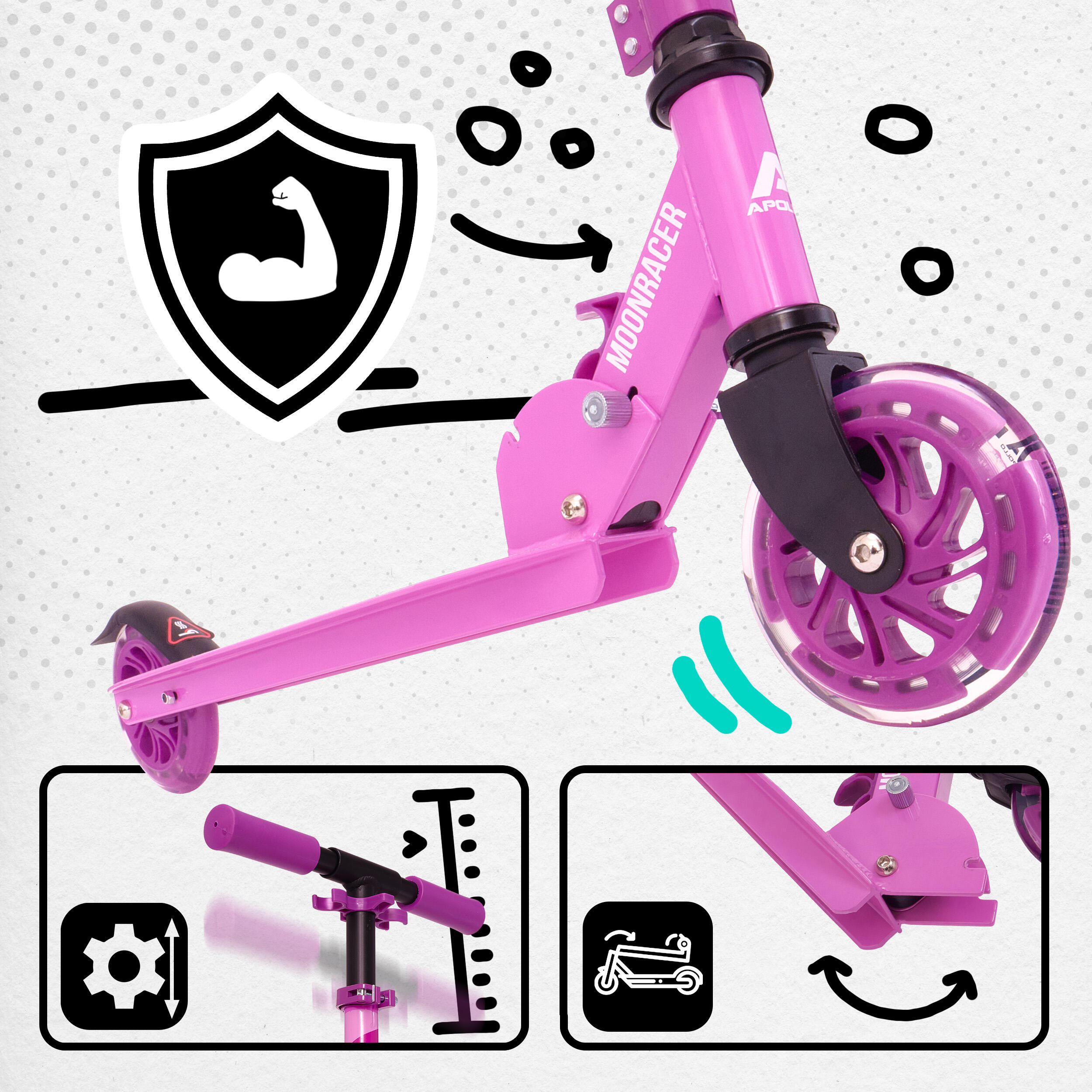 Citystep Moonracer – Lichte kinderstep met LED-wielen en vering 2/7
