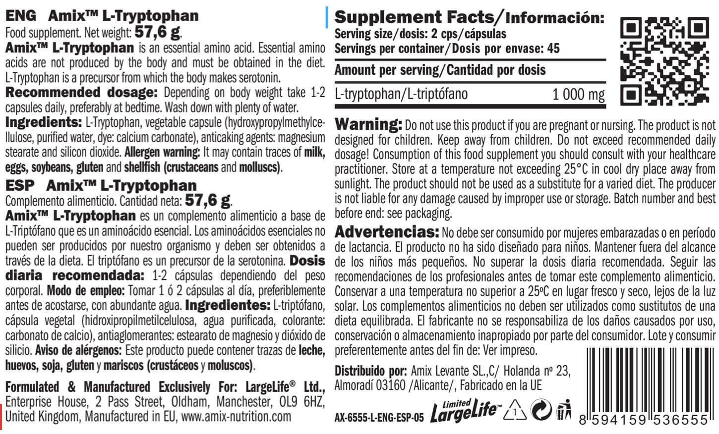 Tryptophan 500mg - 90 capsules de Amix Nutrition 3/4